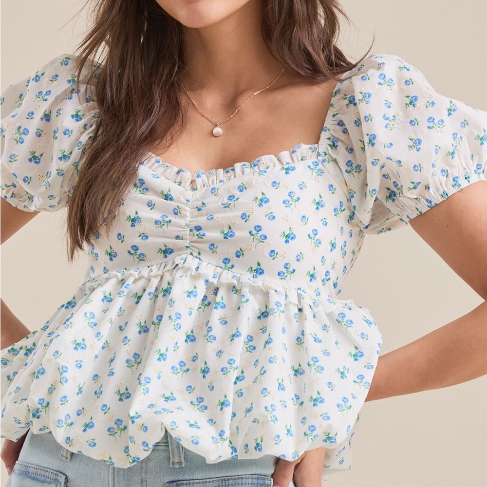 Altar'd State Eyelet Floral Bubble Hem Blouse